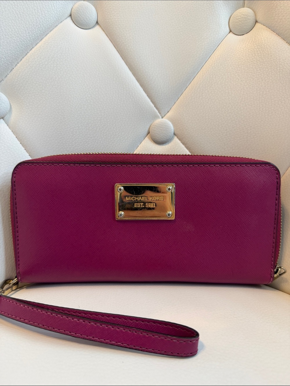 Michael Kors Fuchsia Zip-Around Wristlet with Gold Plaque